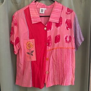 Artistic Pink and Red Women's Button Down Shirt